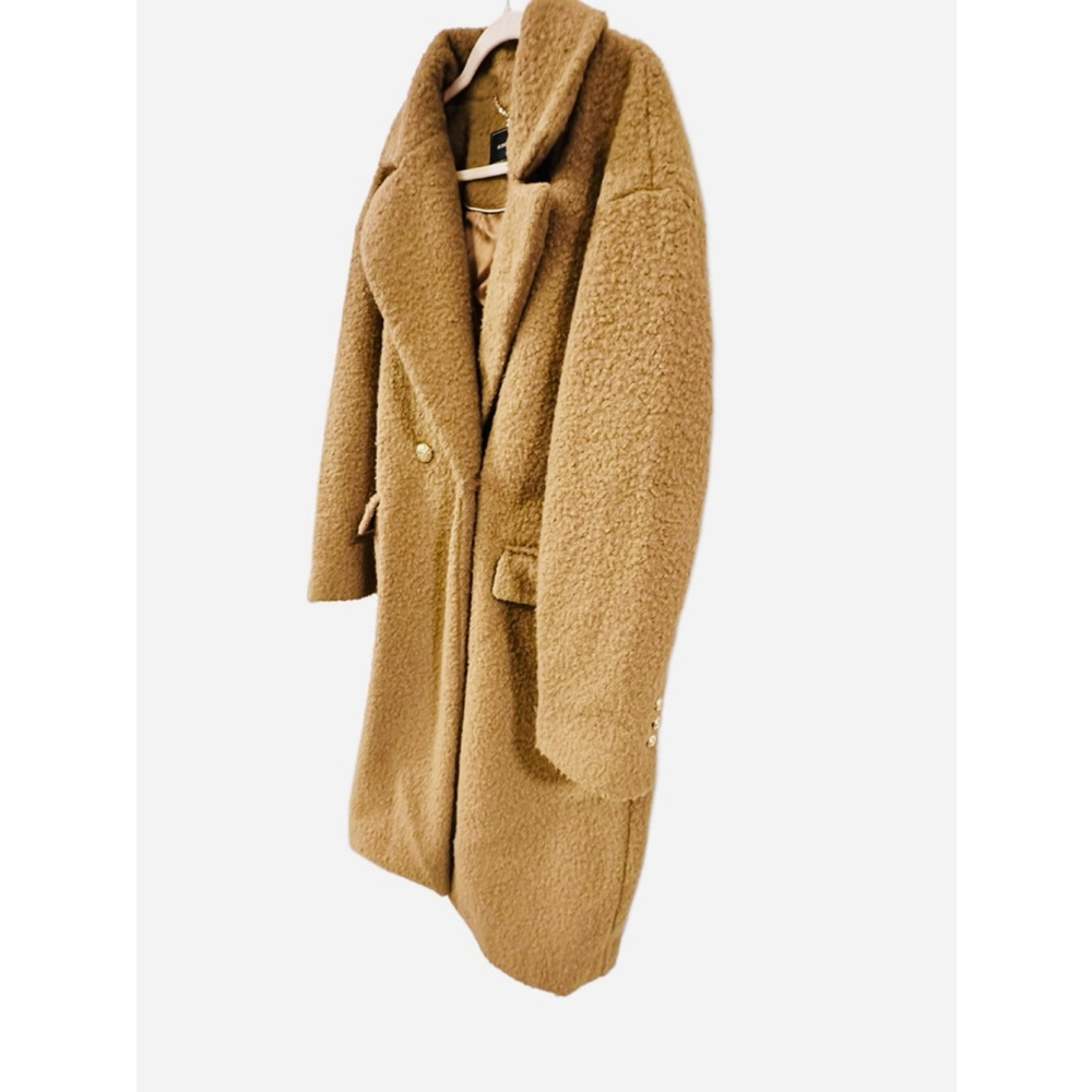 BCBGMAXAZRIA Camel Coat Gold Buttons, Buckei Fabric Notched Collar Lined Large - Picture 6 of 15